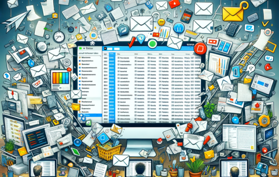 The featured image for this blog post could include a stylized depiction of a busy tech workspace, with a computer displaying a cluttered inbox full of emails from companies like Amazon, Google, and Meta. Surrounding the computer could be visual representations of tools and techniques for email management, such as labels, filters, and productivity apps. The image should convey a sense of overwhelm and chaos, but also include elements symbolizing organization and efficiency, like color-coded folders and checkmarks. This contrast will visually represent the transition from inbox chaos to a well-managed communication hub that the blog post aims to achieve. A tagline across the image could read, "Master Email Management: Tips for Big Tech Software Engineers".